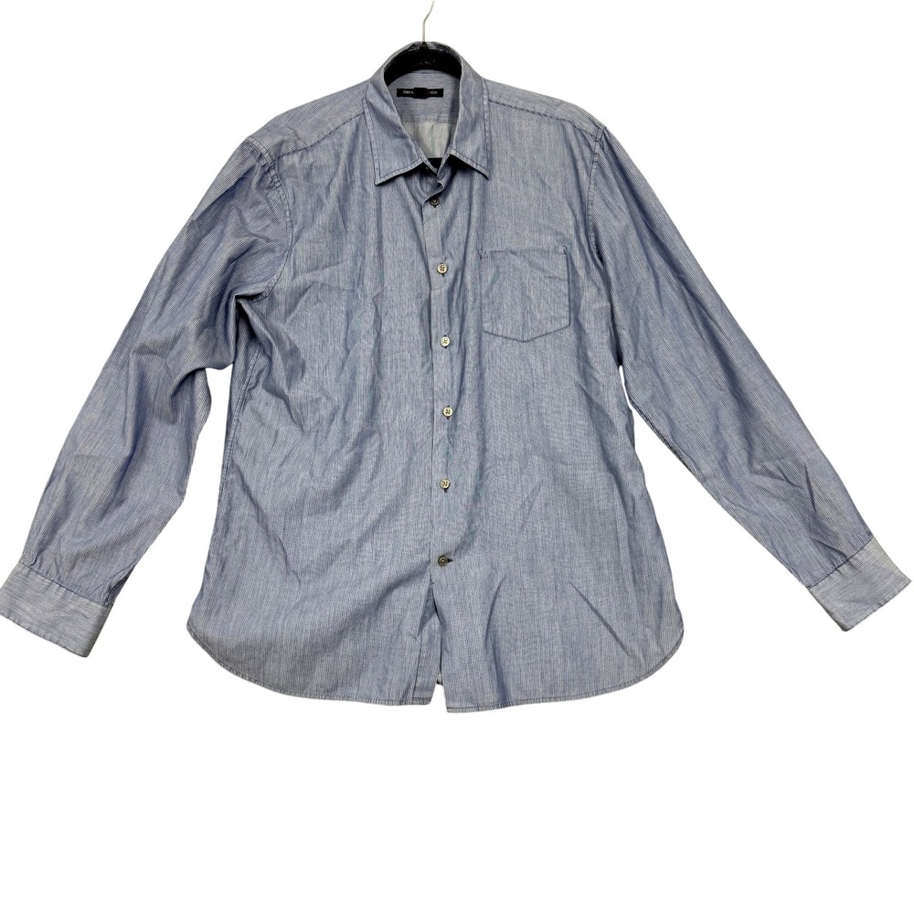 John Varvatos U.S.A Shirt Mens Large Blue Stripe Long Sleeve Button Front Casual